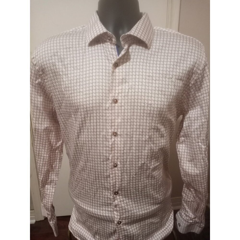 Visconti Black Shirt Mens Large L Brown Geometric Long Sleeve Button Up Cotton